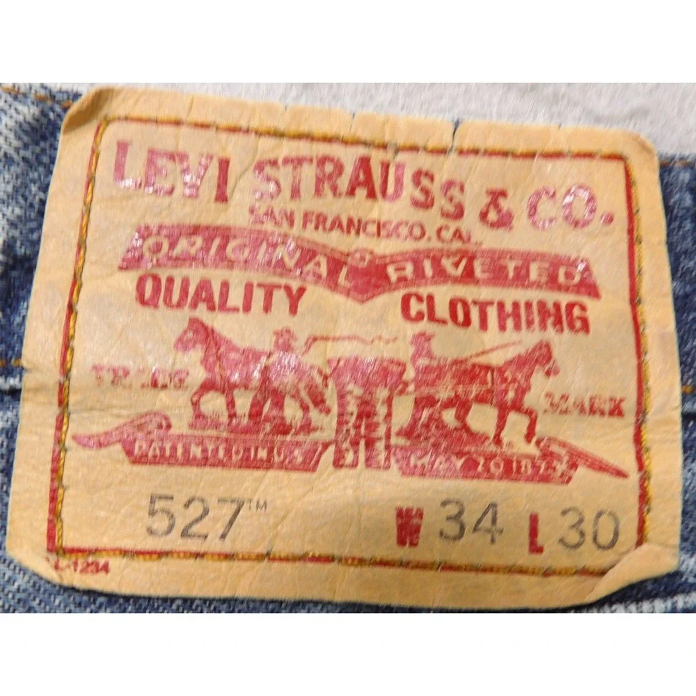VTG Y2K Levi's 527 Low Boot Cut Jeans Men 34x30 Distressed Light Blue Denim Logo